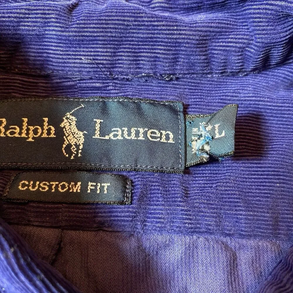 Ralph Lauren Shirt Mens XL Custom Fit Purple Pony Corduroy Classic Button - Picture 2 of 6